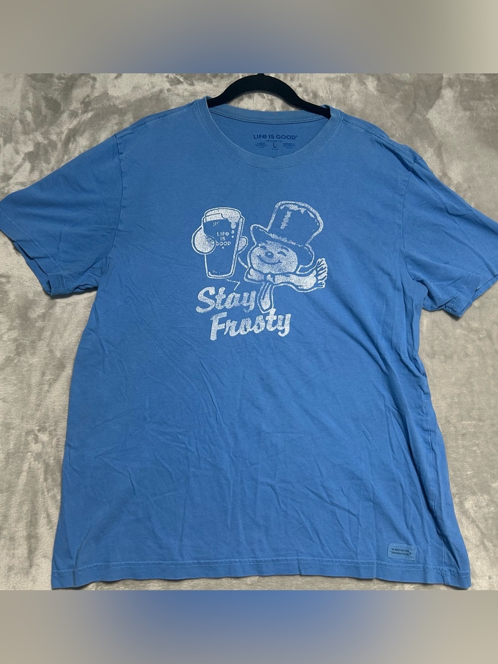 Life Is Good Crusher Tee Shirt Men’s Large Stay Frosty Blue